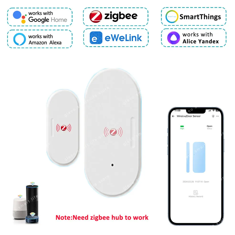 ZigBee Door Window Sensor Smart Home Wireless Door Open Close Detectors Ewelink APP Remote Alarm Work with Alexa Google Home