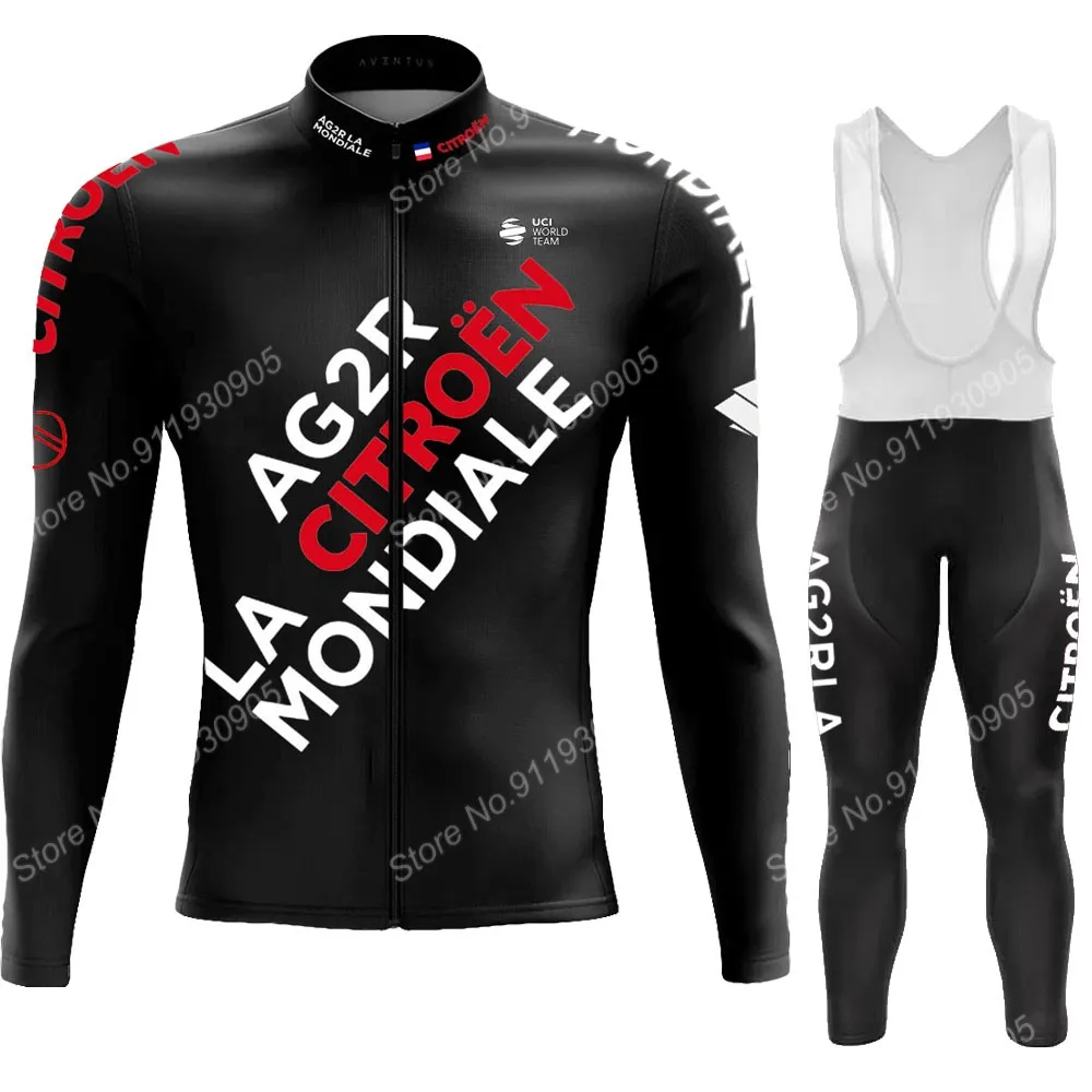 2023 AG2R Team Black Cycling Jersey Set Mens Summer Long Sleeve Clothing Road Bike Suit Pants Bib MTB Maillot Culotte