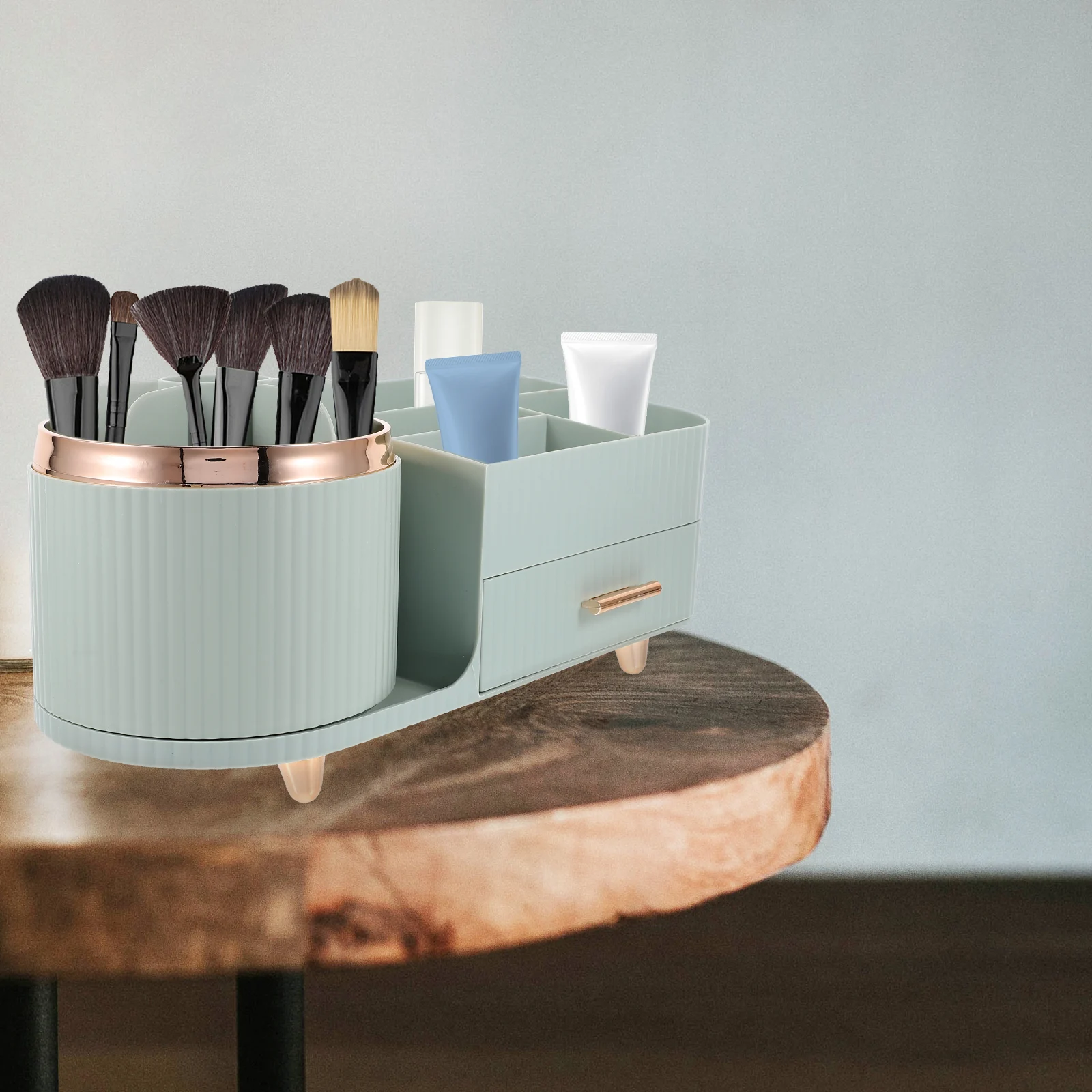 

Stylish Rotating Makeup Organizer Counter Large Capacity Brush Holder Durable Plastic Desktop Organizer