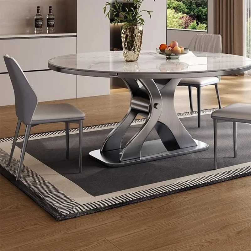 

Italian Minimalism Style Round Folding Dining Table Kitchen Chairs Modern Luxury Dining Table Lounge High Living Room Furniture