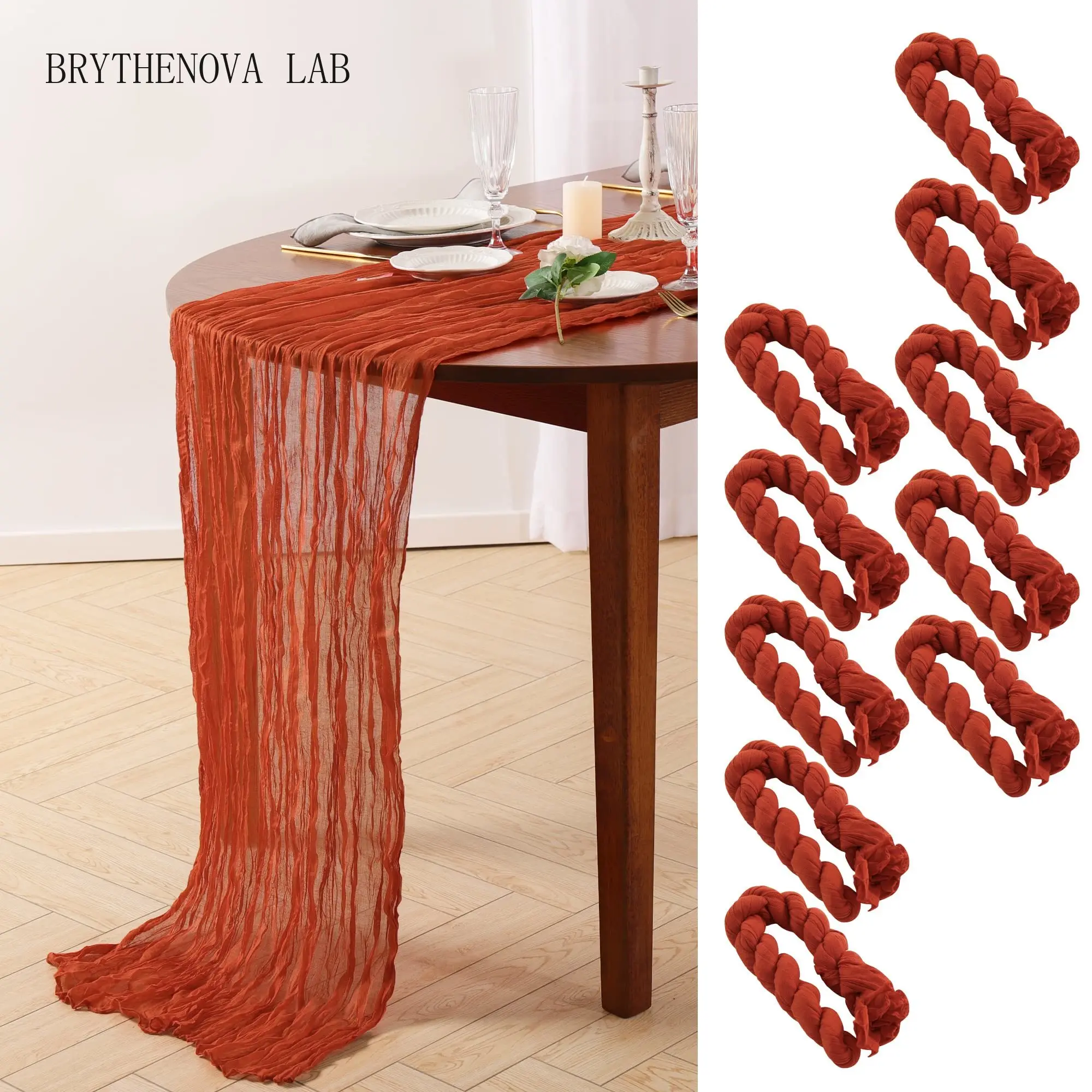 Set of 10 Gauze Wedding Table Runner 40x275cm Rust Semi-sheer Christmas Cheesecloth Dining Party Arches Cake Table Decor