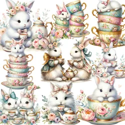 Rabbit Teacup Stickers Crafts And Scrapbooking stickers kids toys book Decorative sticker DIY Stationery