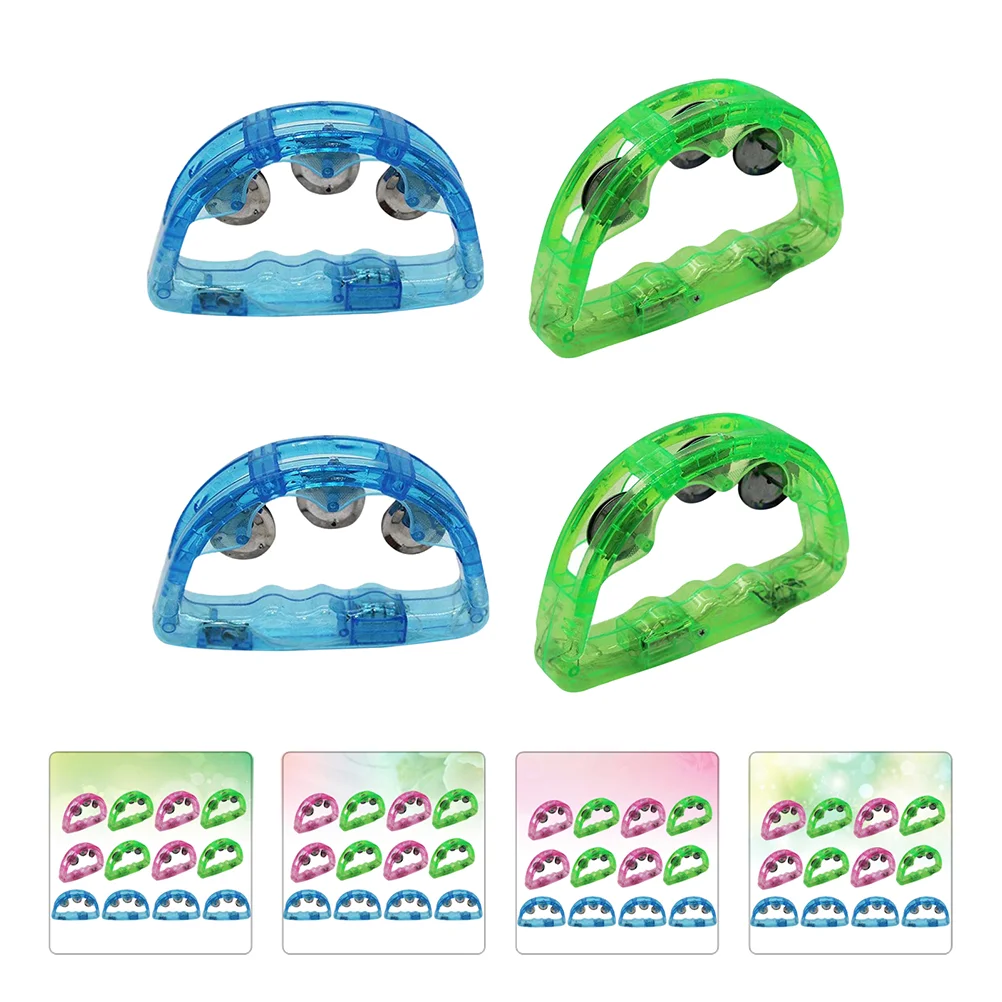 4 Pcs Handheld Tambourine Colorful Bells Luminous Party Handbell Glow Toys Plastic Child