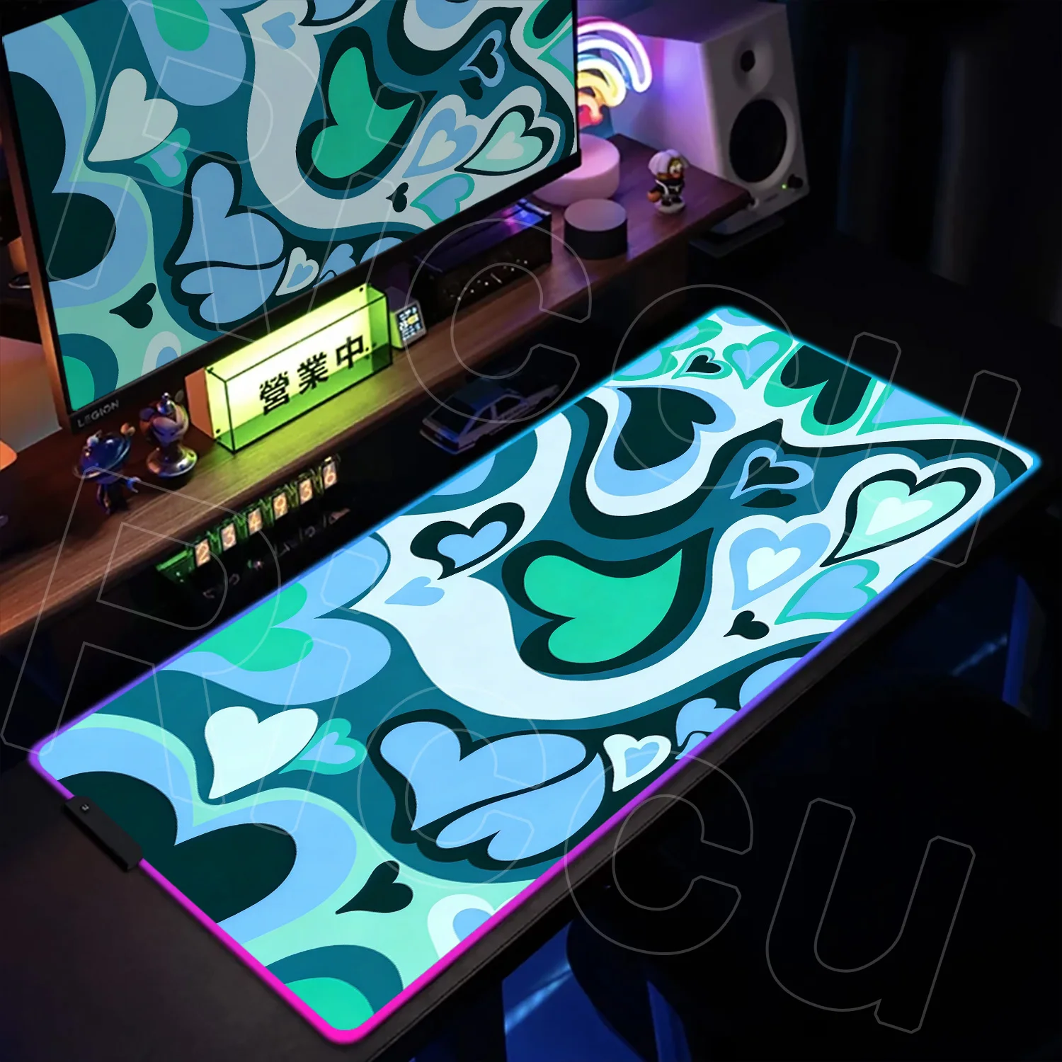 

RGB XXL HD Gaming Heart shaped graffiti Mouse Pad Desk mat Non-Slip Rubber Game Computer Keyboard table Mats LED Mausepad Gamer