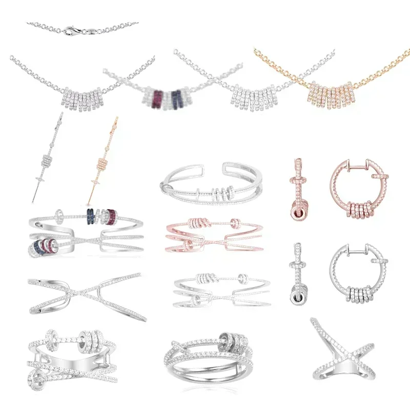 R & P S925 argent Sterling bonne chance réglable collier croix Bracelet boucle d'oreille anneau mode polyvalent décontracté femmes bijoux