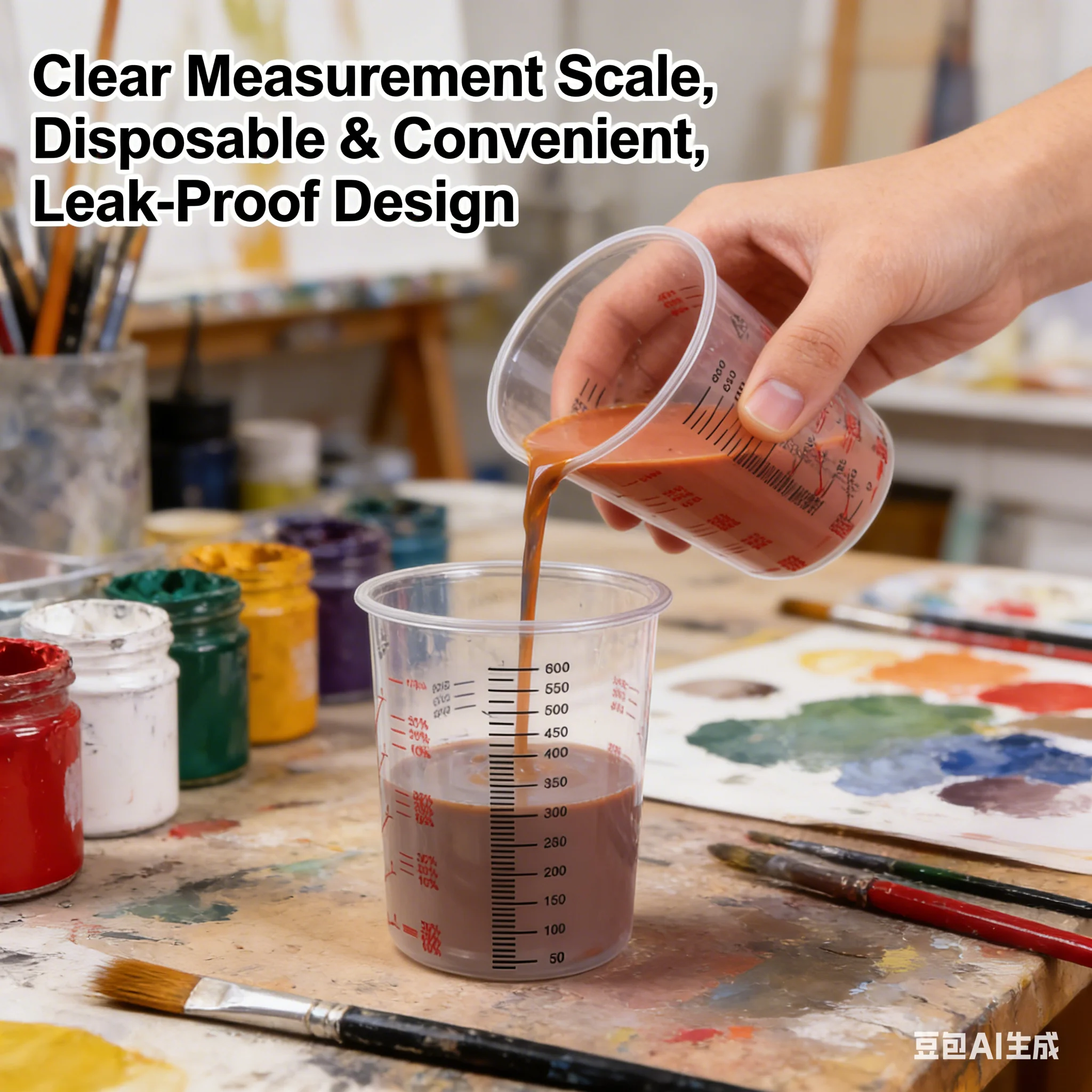 

10Pcs 600ml Plastic Paint Mixing Cups Calibrated Measuring Pot For Painting Tools