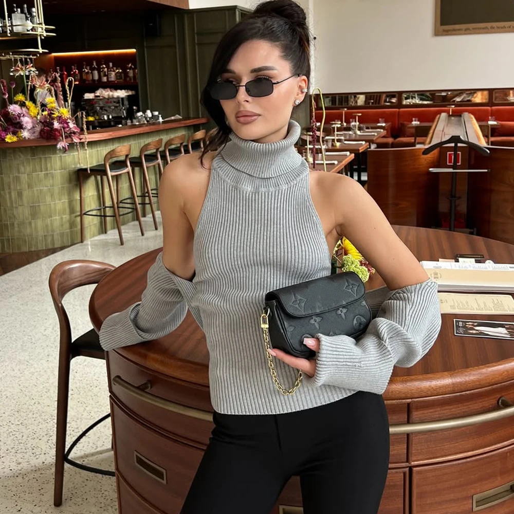 

Tuularose вязаный топ, комплект из двух предметов для женщин, водолазка, пуловер без рукавов, жилет с длинными рукавами, текстурный комплект в стиле пэчворк, женский сексуальный комплект