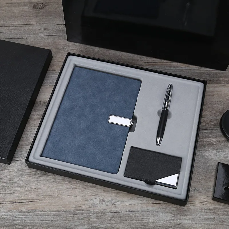 Brown Thread-Bound Glue Business Notebook Gift Set - High-End Meeting A5 Notepad with Metal Signature Pen Office Supplies