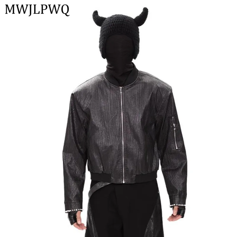

MWJLPWQ Dark Style Motorcycle Leather Men's Jacket High Street Texture Autumn Niche Design Casual Short Baseball Tops New 11477