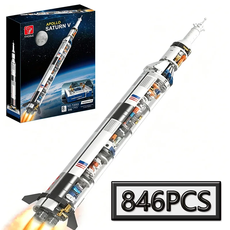 MOC Space Series Saturn V Space Rocket Plane Building Blocks DIY Creative Model Puzzle Toy Birthday Gift view 2