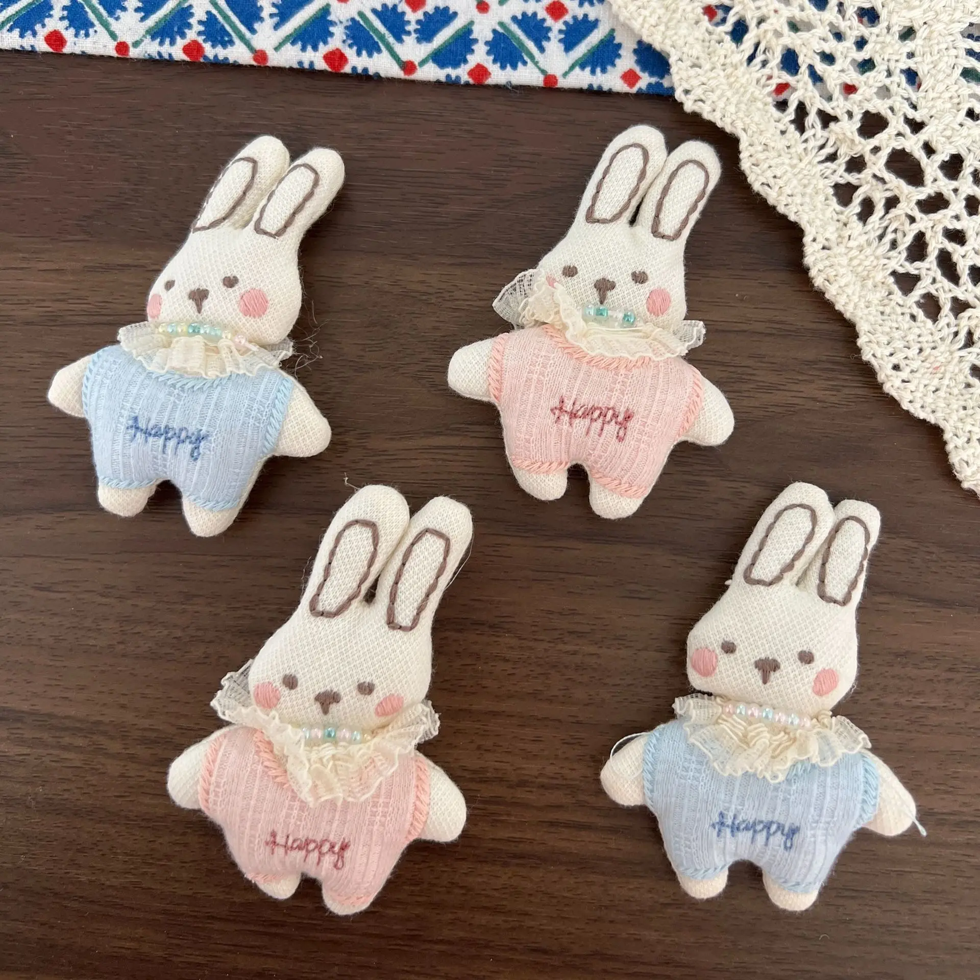 Brooch Pin DIY Accessory Cute Rabbit Cotton Filled Dimensional Ornament for Bag Keychain Decoration Mini Lightweight Multicolor