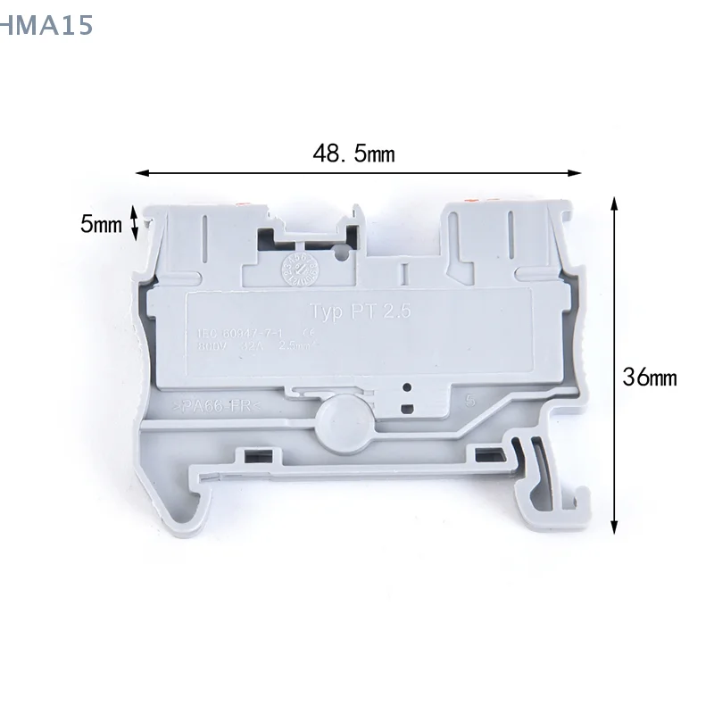 10pcs Din Rail Terminal Blocks PT-2.5 Push In Spring Screwless