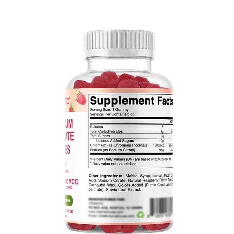 Vitamin pyridine formate chromium 1000 micrograms -60 gummies - High efficiency chromium - Raspberry flavor