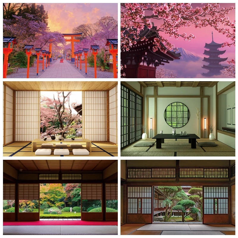 

Japanese Style Backdrop Nature Living Room Decor Photography Background Interior Window Cherry Blossom Photographic Photo Studio