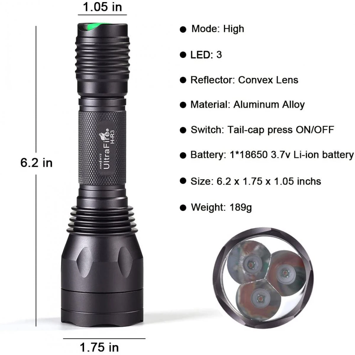 UltraFire H-R3 Red Hunting Flashlight 650LM 256 Yards Single Mode Tactical LED Torch Night Predator Light for Hog Coyote Varmint