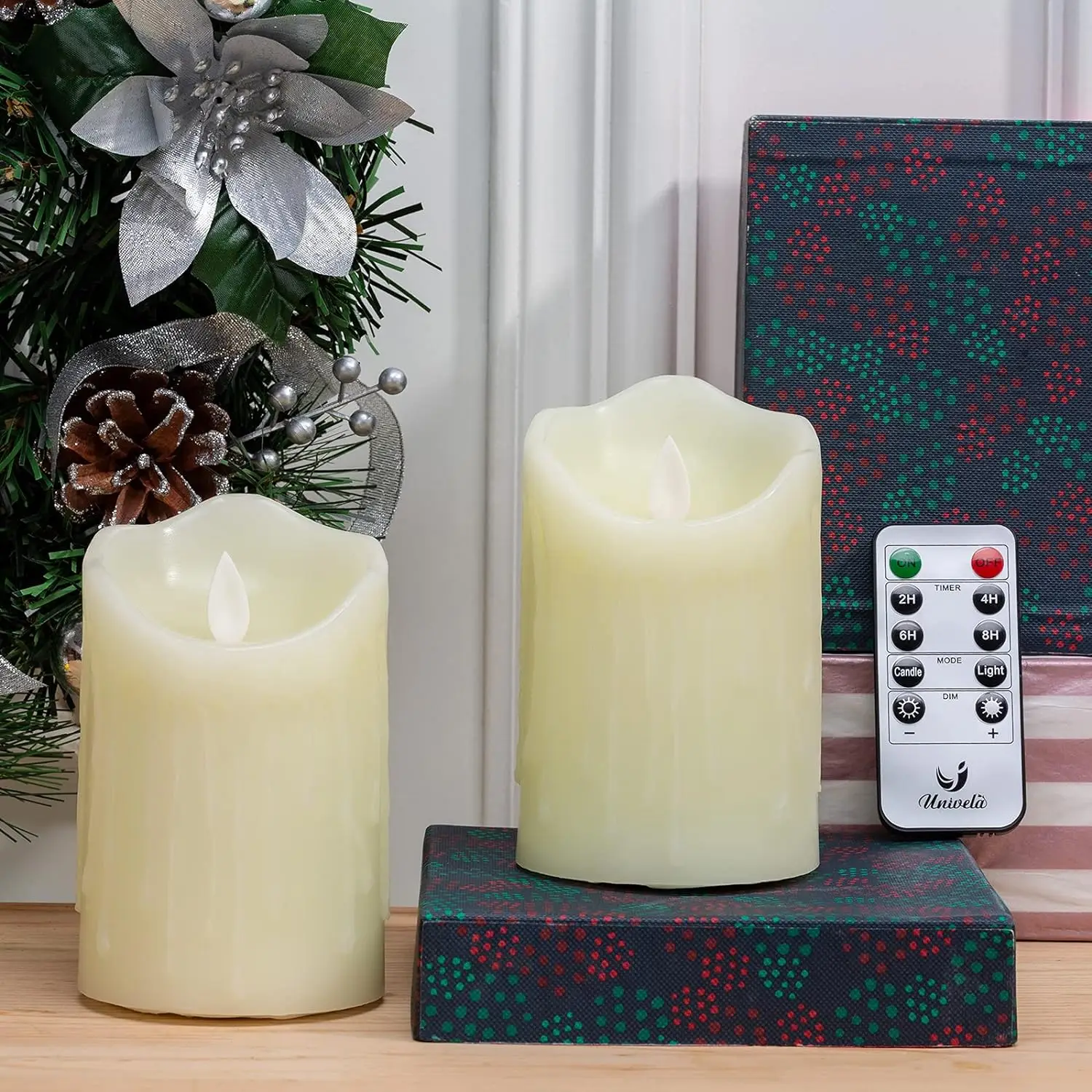 Dripping Wax Flameless Candles LED Lights with Remote Control and Timers, LED Pillar Candles Electric Fake Candles for Christmas