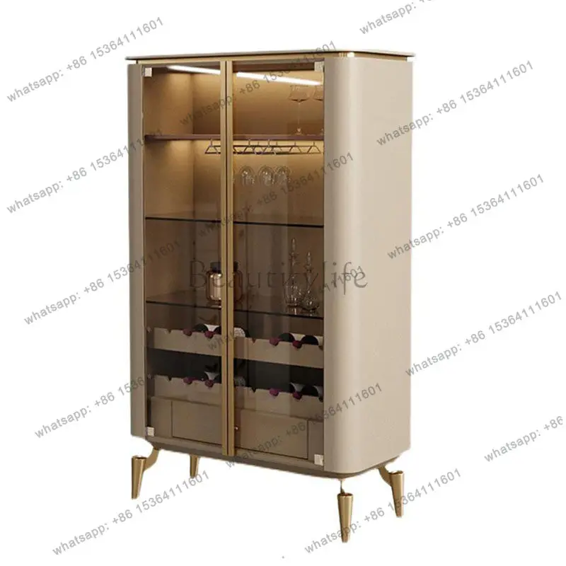 

Italian light luxury wine cabinet modern simple wall stainless steel glass side cabinet customization