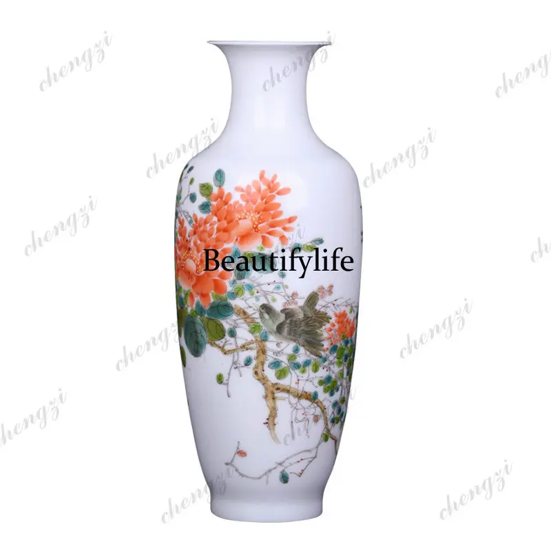 Jingdezhen ceramics floral vase - new chinese style decorative ornament - modern minimalist home living room porcelain