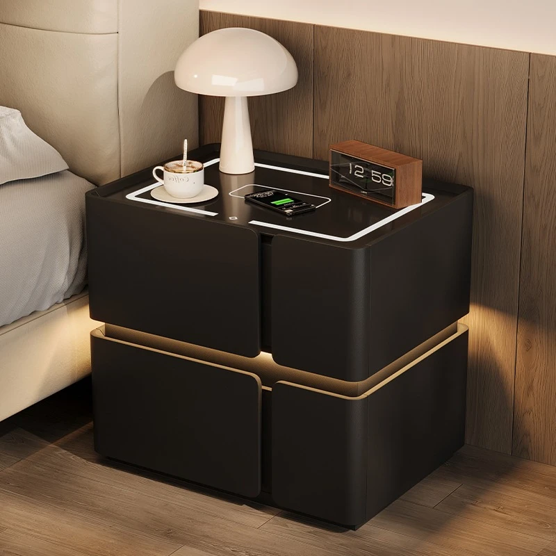 Light luxury smart bedside table, home black high-end sense, light luxury, wireless charging, storage