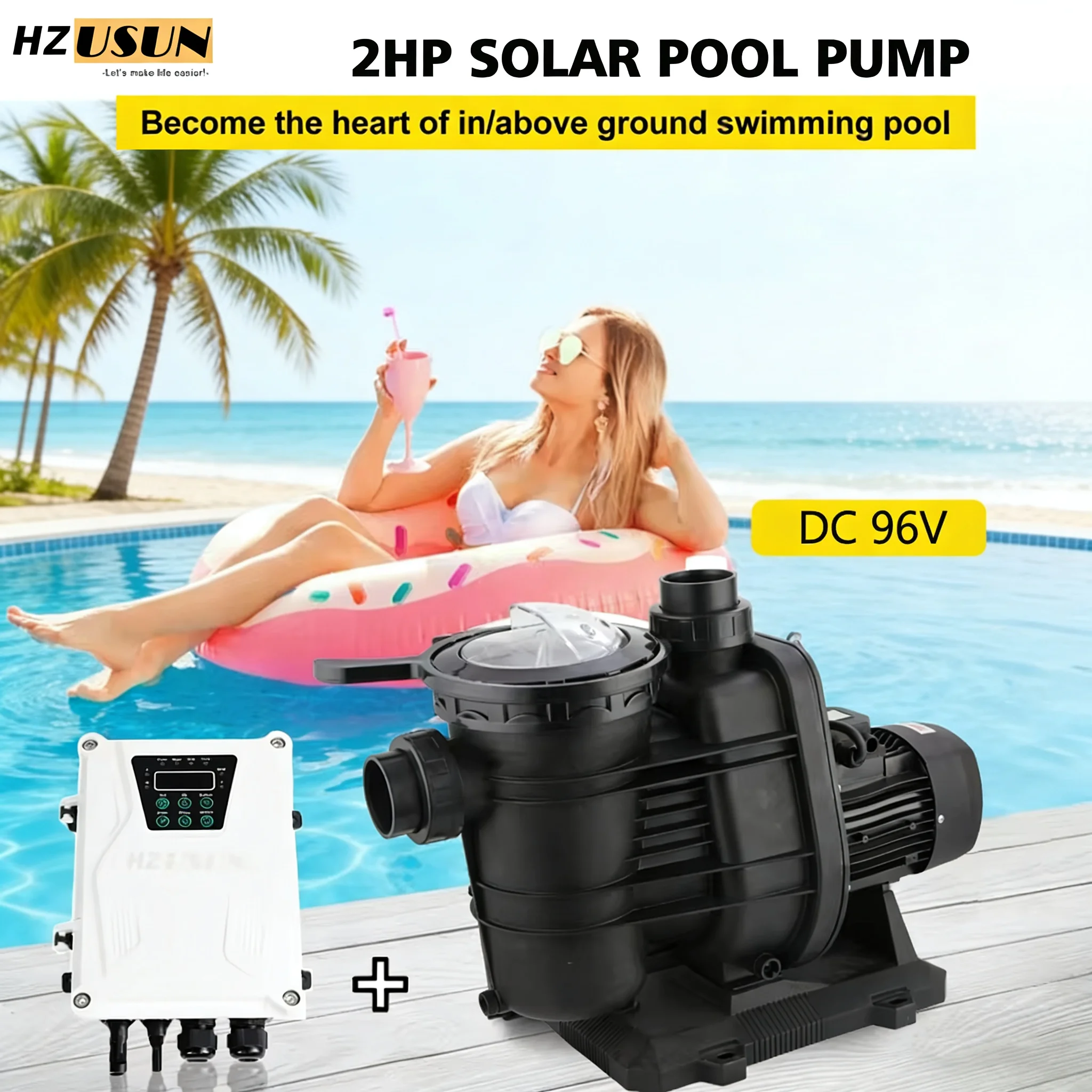 2HP DC Solar Inground Swimming Pool Filter Pump Motors Quality Solar Powered Salt Water Pool Cleaning Pump with Strainer Basket