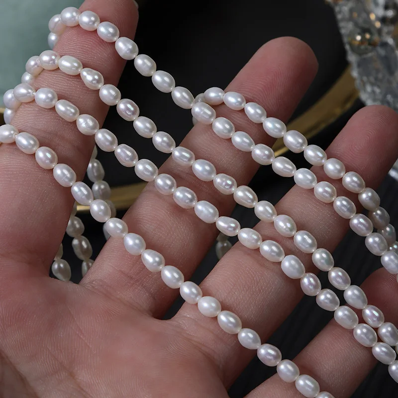 

AAA 3.5-4mm High-Quality Natural Freshwater Pearl Small Rice-Shaped Semi-Finished Beads for Jewelry Making DIY Necklace Bracelet