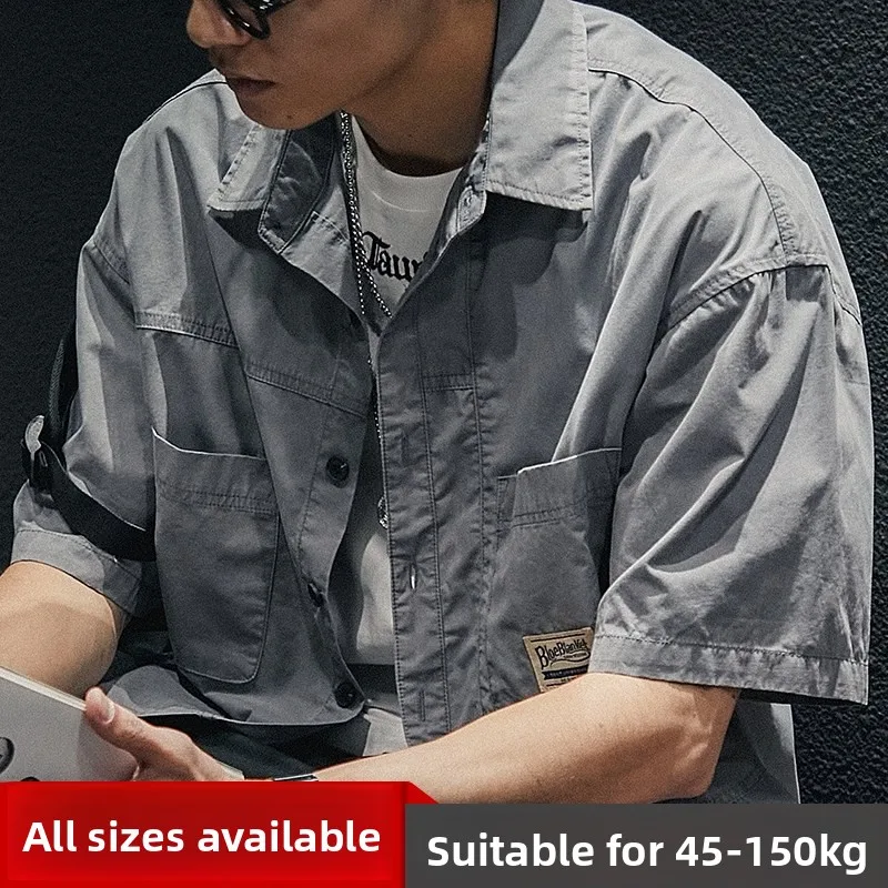 

Retro Japanese Style Casual Workwear Shirt Men's Short Sleeve Loose Fit Summer New Arrival Heavyweight Half Sleeve Mens Shirt