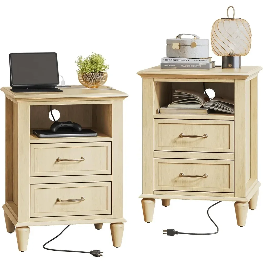 Nightstand Set of 2 with Charging Station, 18