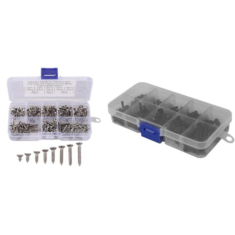 

200Pcs M3 Flat Head Self-Tapping Screws Assortment Set With 280Pcs M3 Hex Bolt Screw Nut Metric Machine Bolts