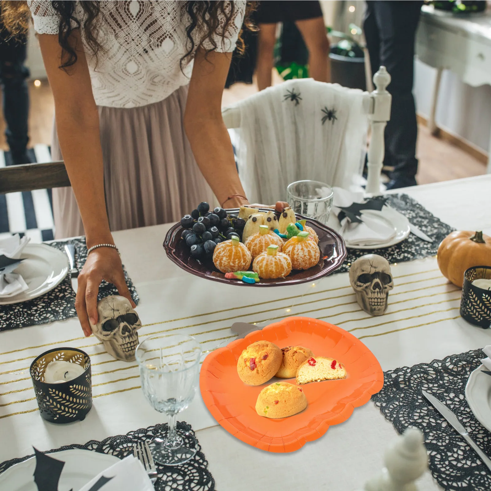 

10pcs Pumpkin Paper Plates 9 Inch Disposable Halloween Party Dessert Food Safe Practical Fall Thanksgiving