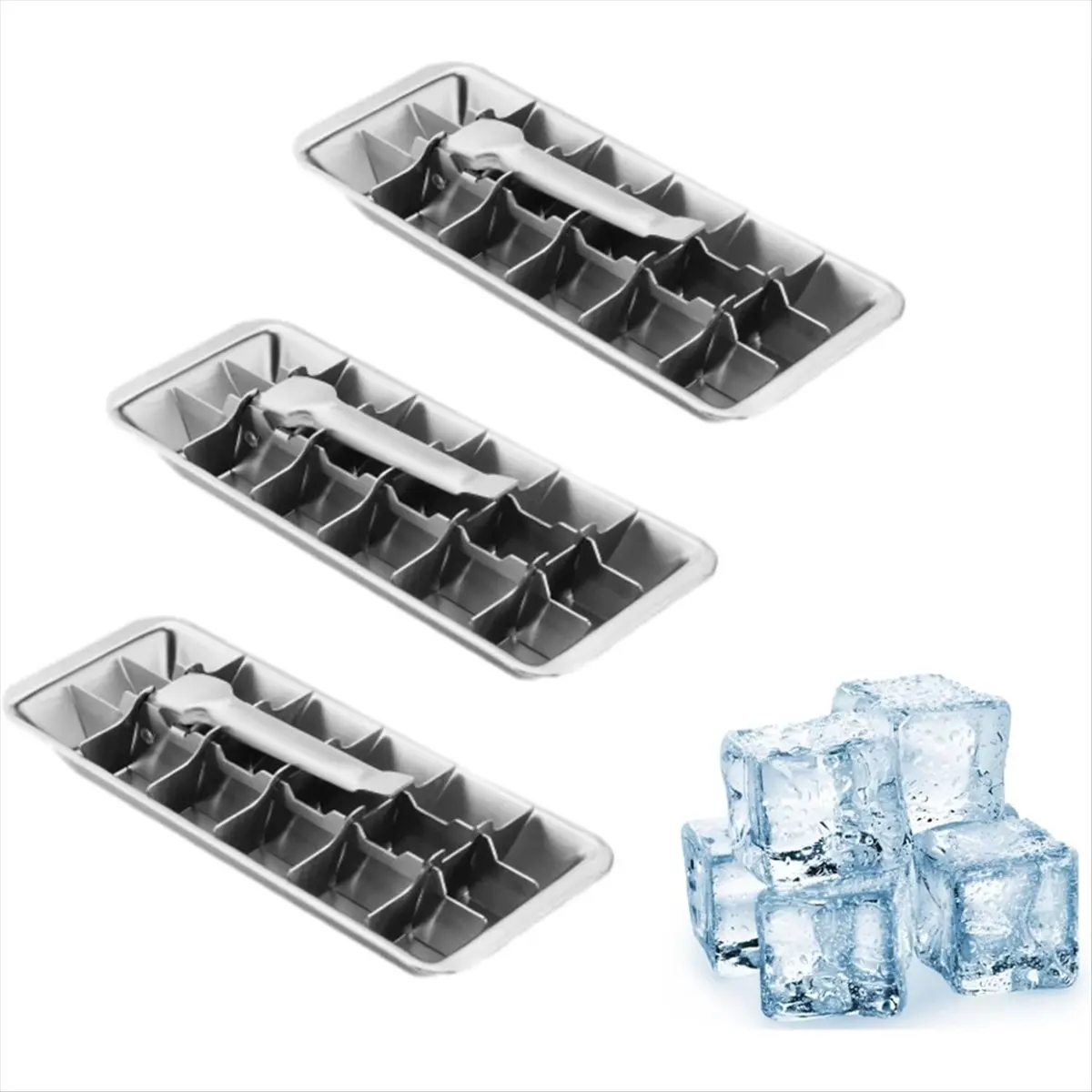 2026 Trend 3 Packs 18-Slot IceCube Tray with Easy Release Handle Stainless Steel IceCube Tray for Making Various IceCubes