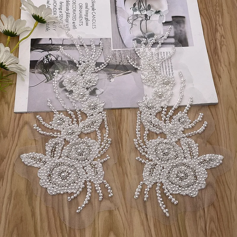 

Embroidered Pearl Collar Cloth Sticker Embroidered Beaded Cloth Sticker Wedding Dress DIY Collar Accessories