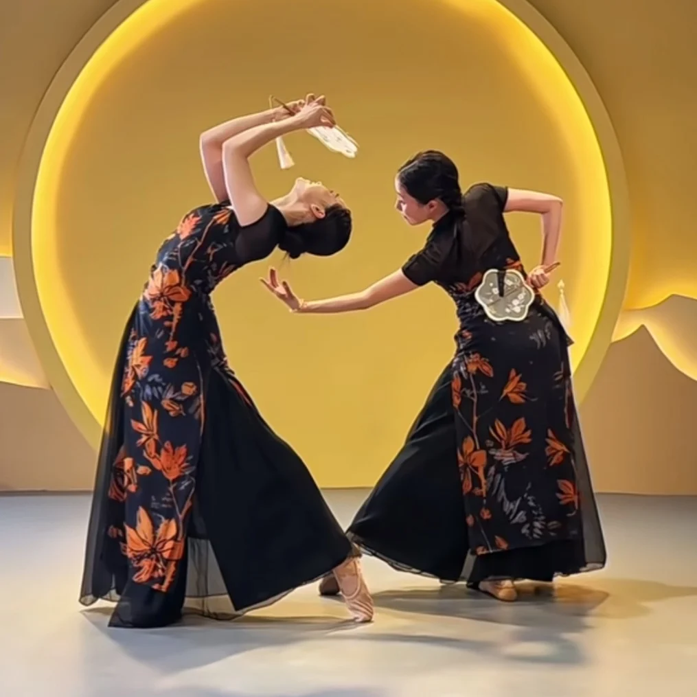 Nuevo Traje de Danza Jazz Wind Moon para Mujer, Conjunto de Danza Étnica de Shanghái con Flores, Ropa de Actuación Pi Pa