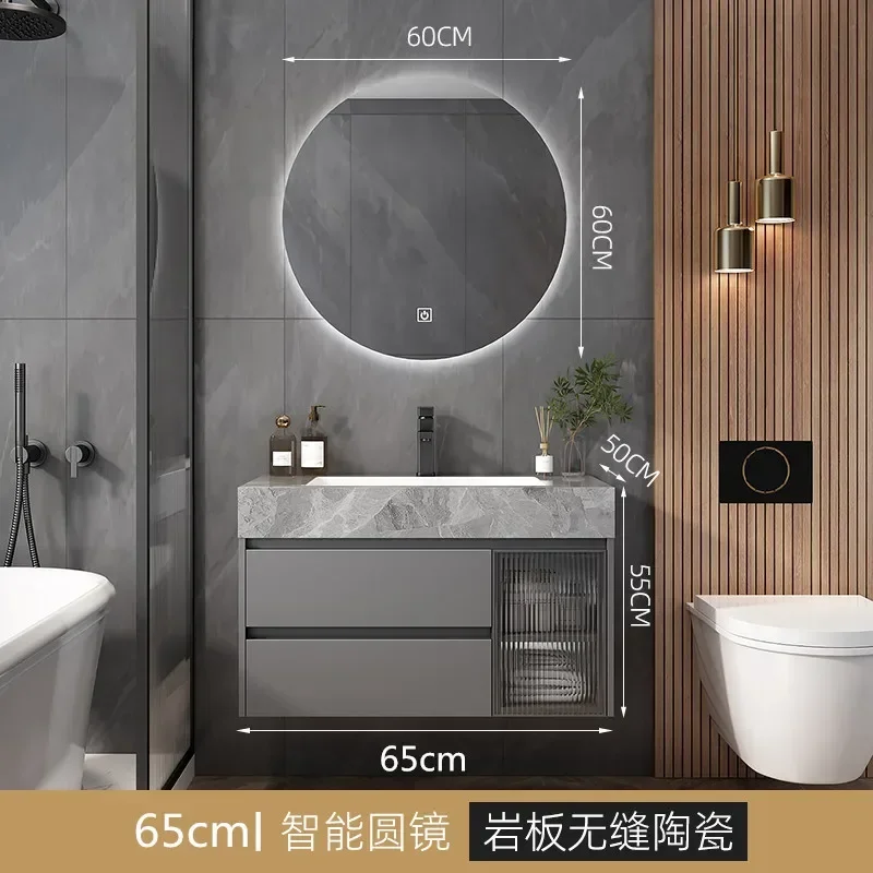 Bathroom Cabinet Rock Ceramic Sink Floating Bathroom Vanity Wall Mounted Led Mirror Vanity with Sintered Stone Countertop Toilet