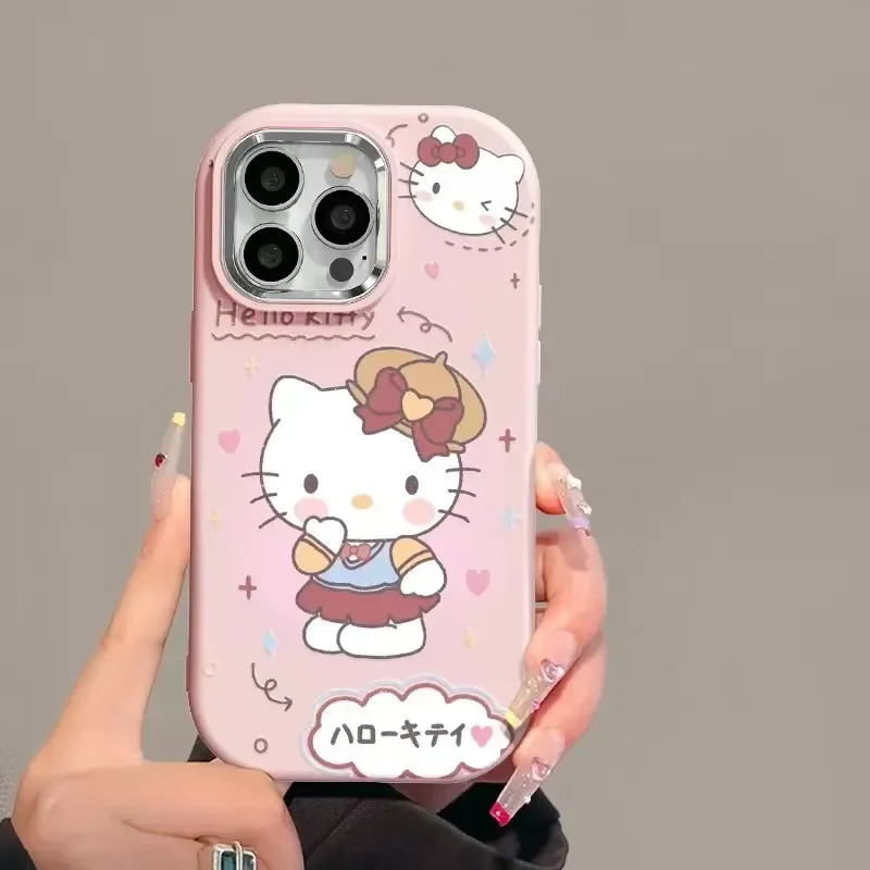 Original Sanrio Hello Kitty Cute Phone Case For iPhone 15 14 13 12 11 Pro Max 7 8 Plus XR XS MAX Anti Fall Girl Cover Y2K