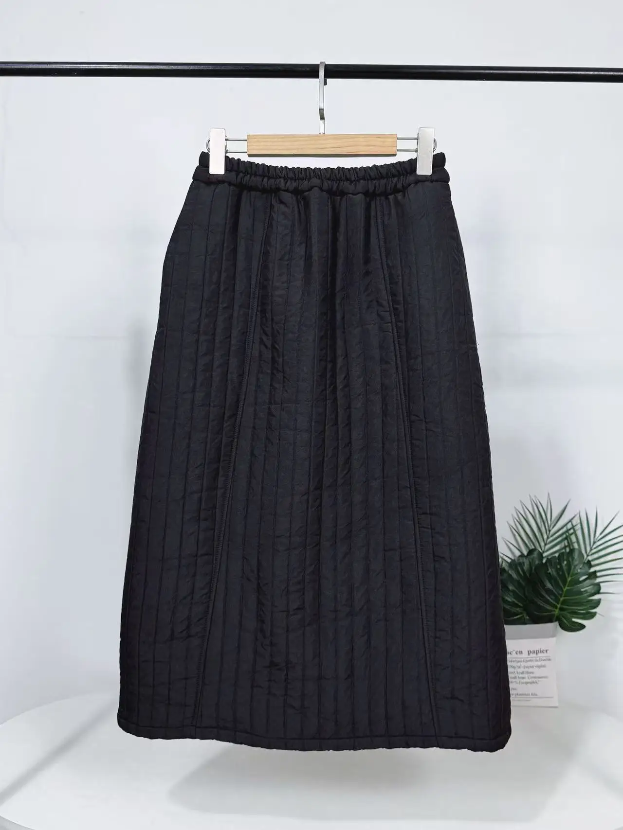 

Утягивающая хлопковая юбка с высокой талией и стегаными вертикальными полосками, женская зимняя модная теплая простая повседневная юбка прямого кроя