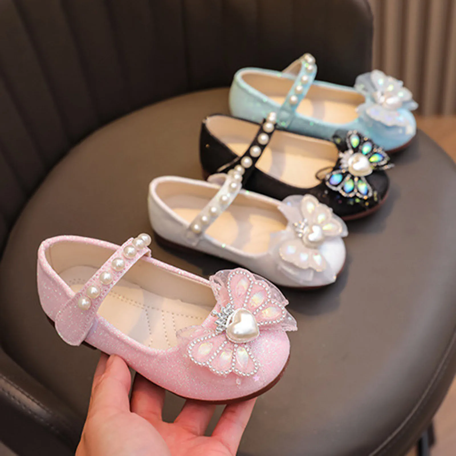 

Children's Leather Shoes Bowknot Pearls Love Crown Mary Jane Shoes for Girls Fashion Spring Summer Kids Princess Single Shoes