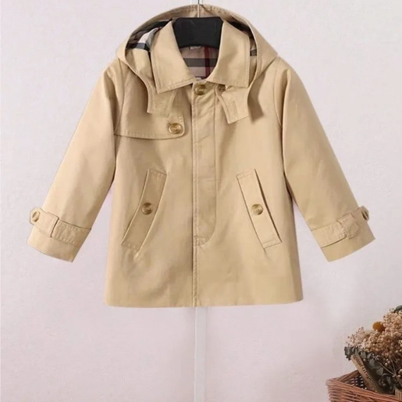 

New Arrival British Style Hooded Trench Coat for Boys Toddler Kids Mid Length Cotton Windbreaker Spring Autumn Kids Clothing Top