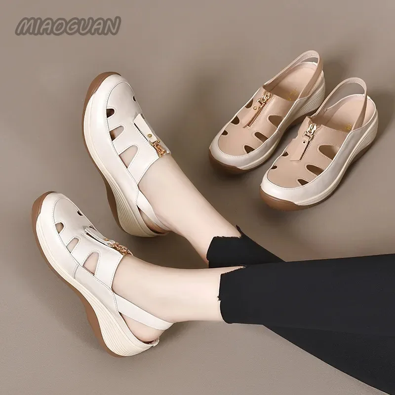 Spring and Summer New Women's Shoes Back Hollow Thick Bottom Wedges Sandals Casual 5cm High Heels Fashion Roman Sandales Femmes