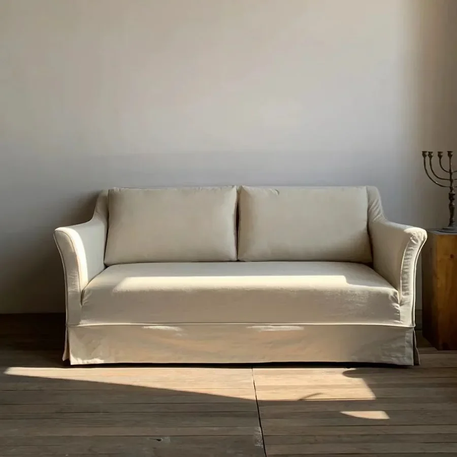 Tissu de chanvre délavé rétro pour trois personnes, style japonais, design blanc, meubles entièrement détachés et lavés