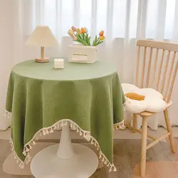 Rustic INS Tassels Tablecloth Cotton Linen Wedding Reception Table Cloth Bohemian Tea Table Dining Table Decoration
