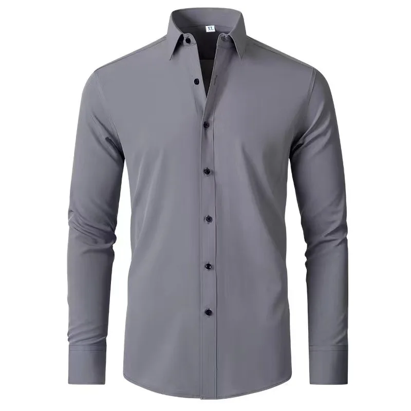 Camicia da uomo a maniche lunghe elastica a quattro lati senza ferro da uomo che vende camicia da uomo monopetto in tinta unita con senso verticale di dimensioni europee