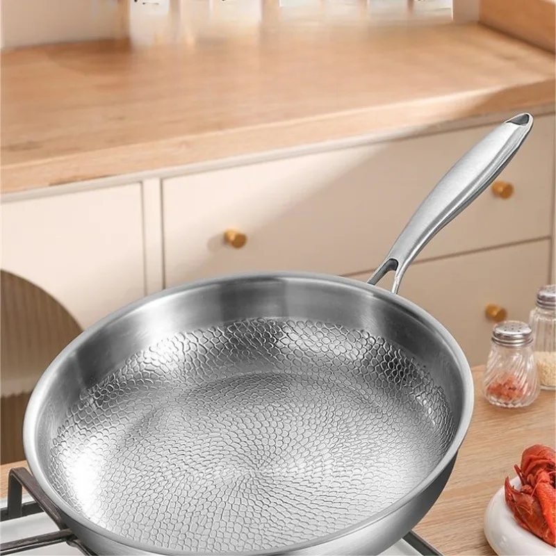 

High End Flat Bottomed Pan for Household Use, Uncoated Steak Frying Pan, Non Stick Pan, Gas Stove, Universal