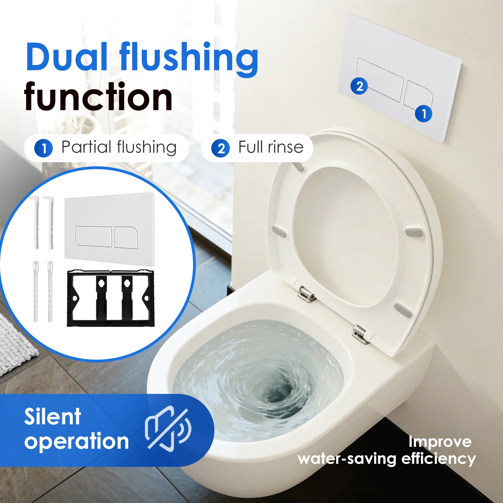 

Toilet Push Plate Compatible with UP300 UP320 Series Actuation Plates Double Flush with Flush Lever Set and Mounting Frame