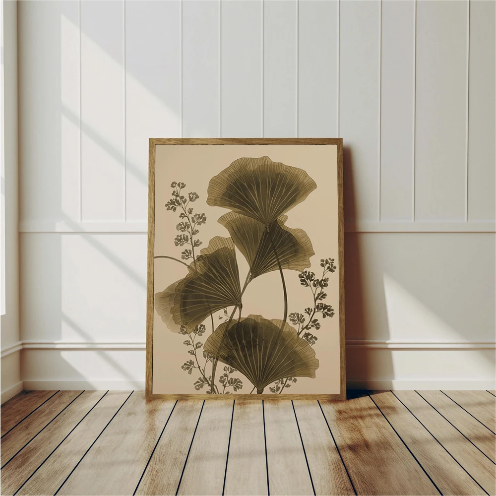 Japandi Yellow Floral Poster Japanese Ginkgo Botanical Prints Canvas Painting Minimalist Wall Art Pictures Home Room Decoration