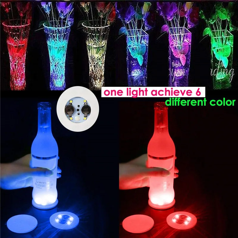 1/10/20/50pcs LED Coaster Lights Battery Powered Luminous Drinking Cup Pads Lamp Liquor Bottles Coaster Stickers Club Bars Party