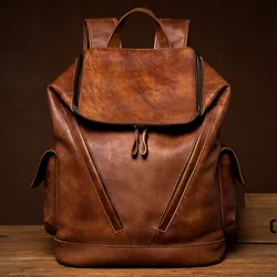 Mochila vintage de diseñador de lujo para hombre, morral suave hecho a mano, Mochila de cuero de Cognac desgastado, bolsa de regalo