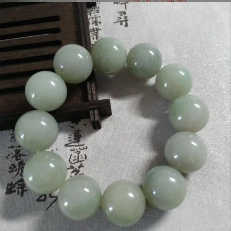 Natural  Inner Mongolia She Taicui jade round bead bracelet white background green   blue and white