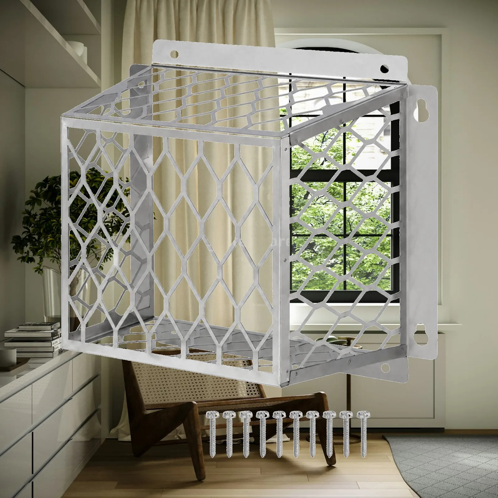 Cage Style Dryer Vent Cover Silver Stainless Steel with Mounting Flanges and Screws for 3 4 Inch Exhaust Outlets