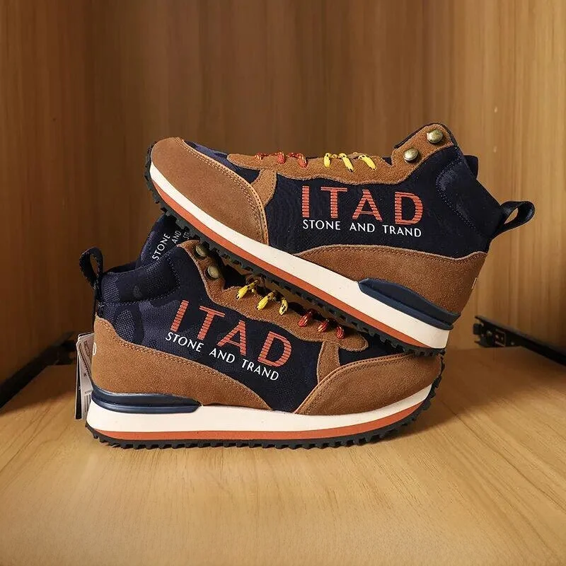 

Outdoor Climbing Series High-Top Men's Boots Faux Suede Upgraded Fall Winter Warm Casual Shoes round Toe Lace-Up Boots