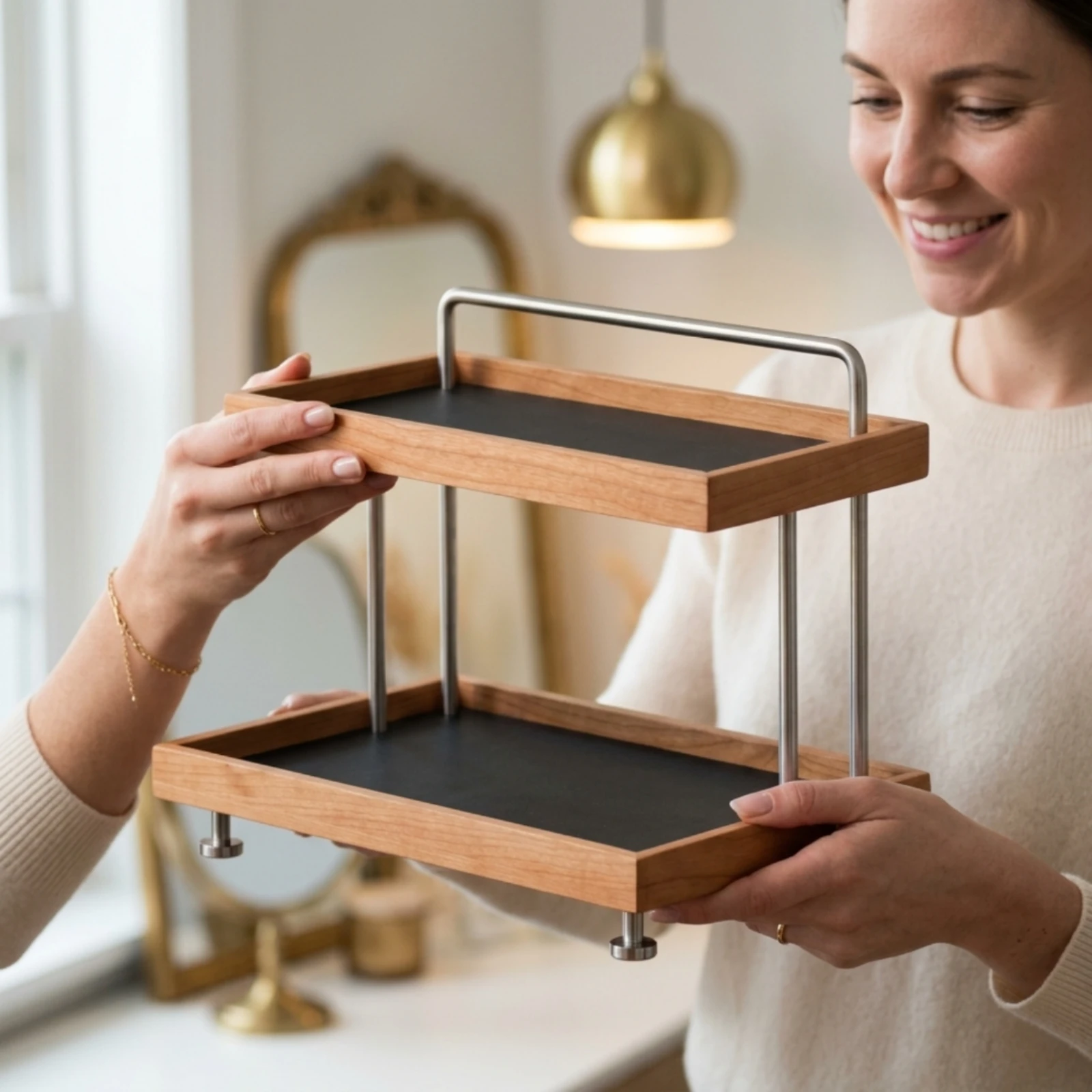 Desktop Storage Rack with Two Tiers Wooden Two-Tier Storage Rack Desktop Shelf Organizer Vertical Desk Shelf Organizer Sturdy